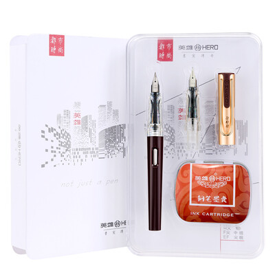 

Hero HERO 368 gentleman coffee color EFF double-thin thin film urban fashion office student pen calligraphy pen gift 10 ink bag sheet metal gift box set