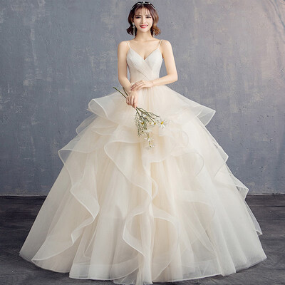 

Sexy Wedding Dress 2019 New The Sling V-neck Bride Wedding Ball Gowns Was Thin Floor Length Wedding Gown