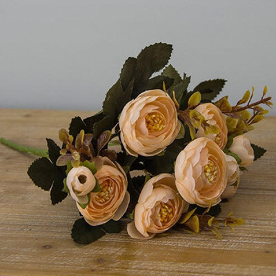 

Origin supply European-style simulation bouquet wholesale 6 fork autumn color tea rose home decoration potted wedding decoration f