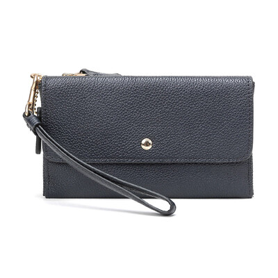 

COACH Coach luxury ladies navy blue polished grain leather small clutch bag wallet 29609 LINAV