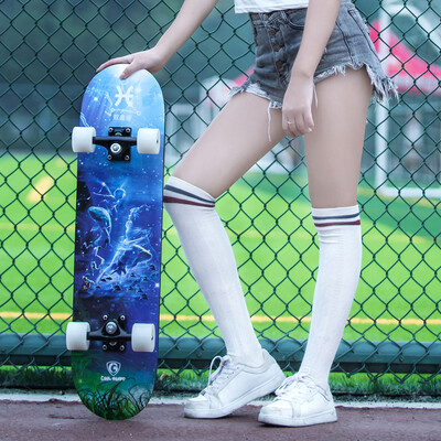 

COOL BOARD Skateboard Beginner Teen Adult Brush Street Travel Double Rocker Men&Women Four Wheels Flash Scooter Constellation Pisces - Flash Wheel
