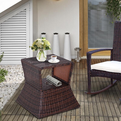 

Wicker Rattan Outdoor Patio Side Table with Umbrella Hole