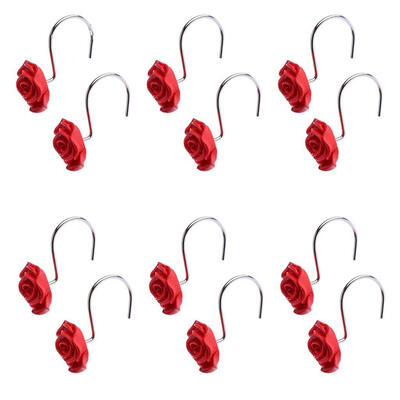

UpperX Shower Curtain Hooks 12 Pcs Rose Anti Rust Decorative Shower Curtain Rings Hooks for Bathroom Bedroom Decor Red