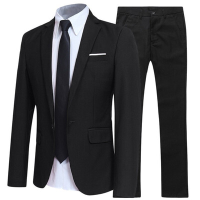 

New Mens Slim Business Casual Suit two-piece Sports Jacket Suit Pant one button Groom suit S-6XL Clearance Sale