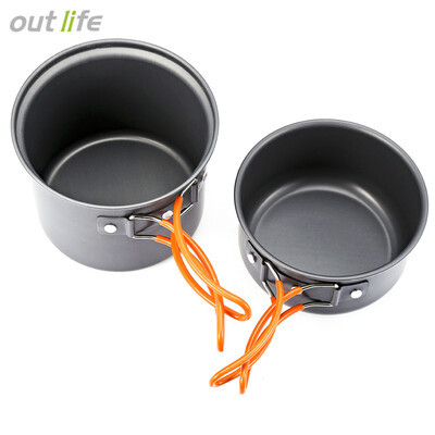 

Outlife 2pcs Outdoor Camping Hiking Cooking Set Cookware Non-stick Pan Pot Bowl Tableware