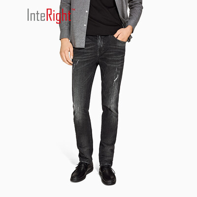 

INTERIGHT jeans mens trend Slim hole punk style fashion jeans dark gray 36 yards