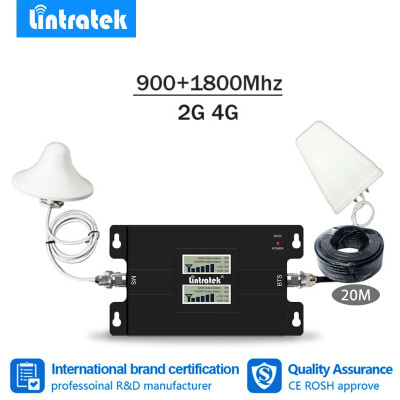 

Lintratek new dual cellular repeater gsm900 lte1800 cellular signal booster 2g 4g lte cellphone signal repeater full kit