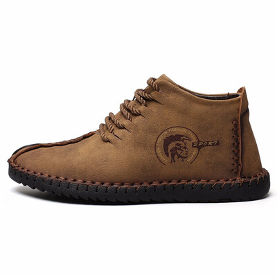 

2018 Fashion Leather Shoes Men Full Handtailor Vintage Sneakers 47 Huarache Moccasins Non-slip Super Hot Flats Black Plus Sizes 46