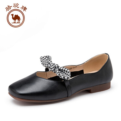 

Camel single shoes womens fashion casual leather bow shallow mouth comfortable flat bottom W91504521 black 40250 yards