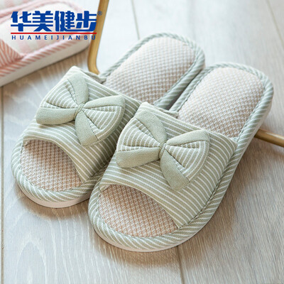 

Gorgeous Jianbu cotton&linen slippers female sandals Japanese classic stitching big bow home leisure cute couple models floor drag elegant warm HM909 green 36-37