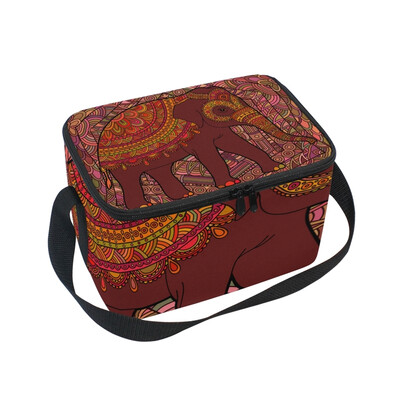 

ALAZA Lunch Box Brown Decorative Elephant Insulated Lunch Bag Large Cooler Tote Bagfor Men Women