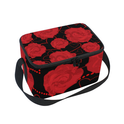 

ALAZA Lunch Box Insulated Red Roses Lunch Bag Large Cooler Tote Bagfor Men Women