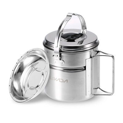 

Lixada Stainless Steel Bail Handle Camping Pot with Internal Steaming Dish Foldable Handle