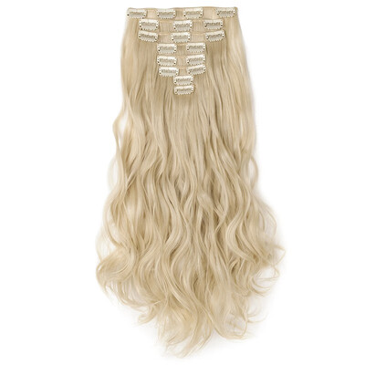 

24" Curly 8 Pcs Full Head Clip in Hair Extensions Synthetic 8 Piece 18 Clips Hairpiece Long Wave Trendy Design for Women