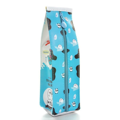 

Pencil case simulation milk carton PU leather pencil case kawaii stationery storage organizer pouch pen bag