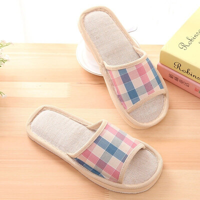 

Le slippers home bathroom slippers soft bottom non-slip couple home&men&women linen slippers plaid pink 39-40 yards