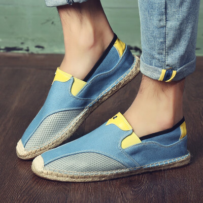 

Summer breathable straw canvas shoes Korean casual shoes linen mens shoes lazy one pedal fisherman shoes