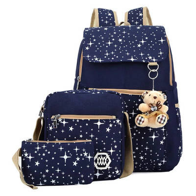 

3PCS female shoulder bag Korean version of college wind cotton canvas backpack travel bag student bag