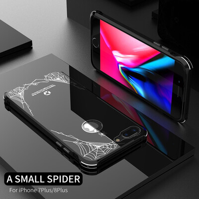 

Original Brand R-JUST Case For iPhone 7 8 Plus Luxury Spider Aluminum Metal Bumper Mirror Acrylic Back Cover Case For iPhone X