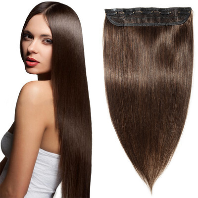 

100 Human Hair 1Pcs Clip In Hair Extensions 16"-24" 15 Colors Can Curly Dyed Washed