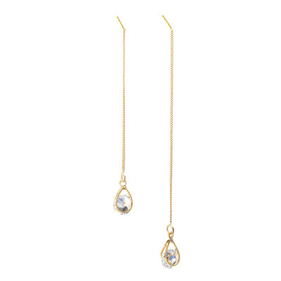 

Womens Earrings Zircon Water Drop Modeling Pendant Fringe Symmetric Long Earrings Drop Dangle Chain Earrings Gold