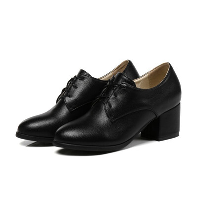 

IDIFU Womens Fashion Round Toe Low Top Block Medium Heel Lace up Pumps Shoes