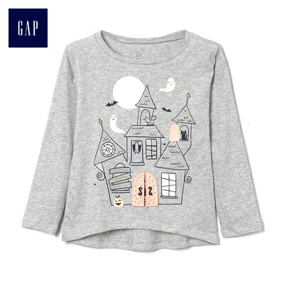 

GAP flagship store female&young movable pattern long sleeve round neck T-shirt 356417 ghost print 18-24M