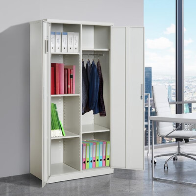 

71" Metal Wardrobe Steel Storage Garage Cabinet Organizer with Adjustable Shelves - Cream White