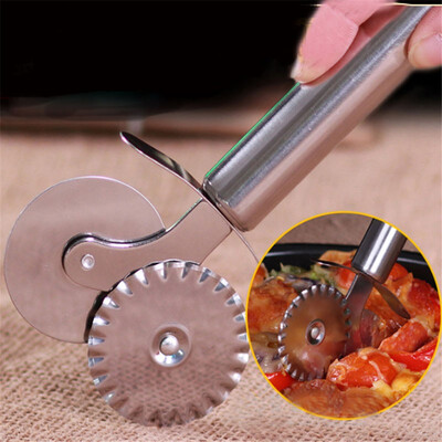 

Double Roll Pizza Cutter Stainless Steel Pastry Dough Crimping Machine Round Hob Lace Kitchen Knife Tool
