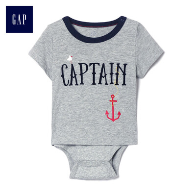 

GAP flagship store baby boy fun pattern contrast color round neck jumpsuit 374347 hemp gray 3-6M