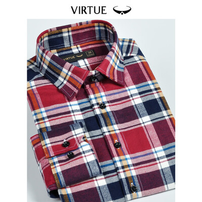 

Virtue rich flannel cotton shirt male 2019 spring new comfortable breathable mens long-sleeved shirt FMC53118443 red trellis 43