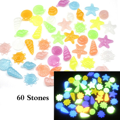 

60pcsBag DIY Home Decor Luminous Sea Conch Shell Starfish Glow in Dark Colorful Pebbles Rocks Stone for Aquarium Fish Tank