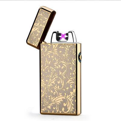 

USB Rechargeable Electronic Hit Fire Machine Windproof Flameless Metal Smoking Cigarette Lighters of Double Pulsed Arc