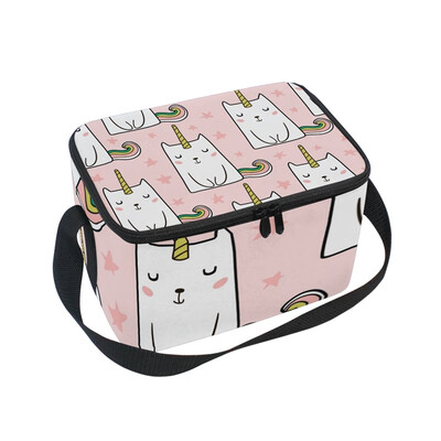 

ALAZA Insulated Lunch Box Hand Drawn Cute Cats Unicorn Lunch Bag for Men Women Portable Tote Bag Cooler Bag