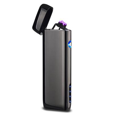 

Long Battery Display Cigarette Case Double Arc USB Rechargeable Cases Silvery