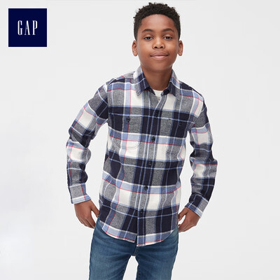 

GAP flagship store boy flannel check long-sleeved shirt 399553 chalk white