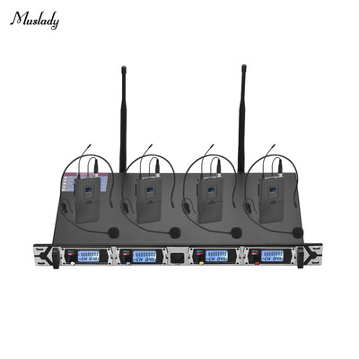 

Muslady D4-2 Professional 4-Channel UHF Wireless Microphone System Includes 4 Headset Microphones with Bodypack Transmitters 1 R