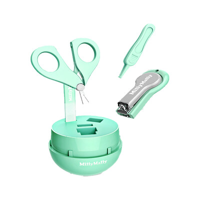 

4Pcs Safety Baby Nail Care Kit Clipper Rounded Scissors Trimmer Nose Cleaning Tweezer For Newborn Infant Green