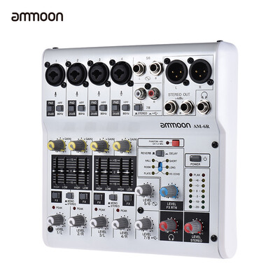 

ammoon AM-4R 6-Channel Sound Card Digital Audio Mixer Mixing Console Built-in 48V Phantom Power Support Powered by 5V Power Bank w