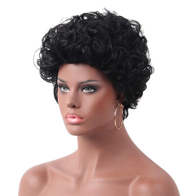 

ELEMENT Human HairSynthetic Blend Wigs 6 Inch Short Curly Hair Wigs Glueless Full Cap Wig For Black Women Free Shipping