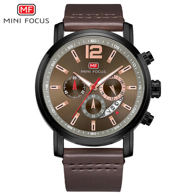 

MINI FOCUS MF0086G Men Watch Quartz Leather Strap Simple Wristwatch Time Display Calendar Fashion Casual 3ATM Waterproof Luminous