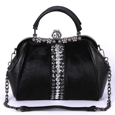 

Fur Pu Leather Stitching Handbag Winter Top Hand Shoulder Messenger Bag High Quality Bolsos Crossbody Bags Diamond Plush Package