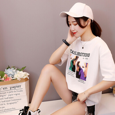 

JOY OF JOY Jingdong Womens 2019 Summer New Korean Round Neck Short Sleeve T-Shirt Loose Casual Print Short Sleeve T-Shirt Female JWTD191852 White M