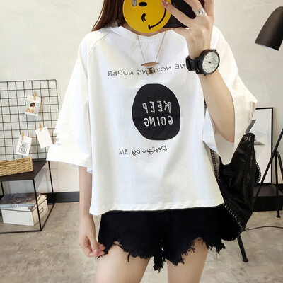 

Langyue Womens 2019 Summer New Loose Short Sleeve T-Shirt Female Student Korean Print Top LWTD191424 White One Size M