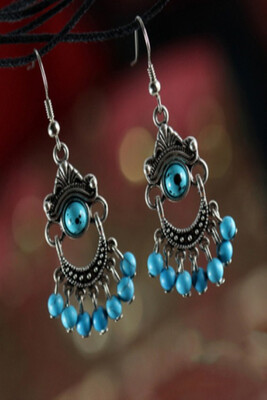 

Retro-ancient Tibetan jewelry Ethnic Wind Earrings Miao Yinliusu pendant multi-color Tibetan double-sided earrings-Tian Eye