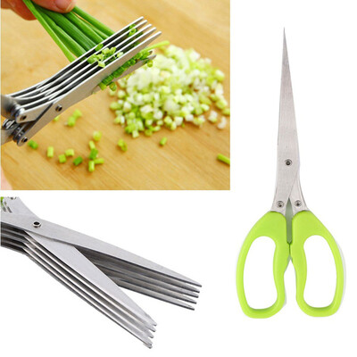 

Multi-functional Stainless Steel Kitchen Knives Multi-Layers Scissors Sushi Shredded Scallion Cut Herb Spices Scissors C