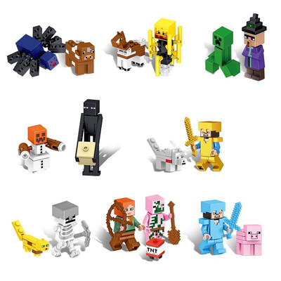 

HOT Minecrafted Steve Alex Zombie Enderman Reuben Skeleton Weapon Action Figures Toys Compatible With LegoINGlys Blocks