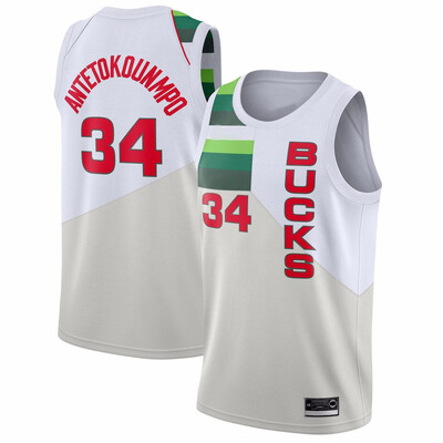 

2019 New Mens Milwaukee Bucks 34 Giannis Antetokounmpo White Green Yellow Gray Black Basketball Jersey Size S-XXL