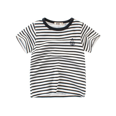

Boy Short Sleeve Cotton T-Shirt Round Neck Tops Summer Kids Clothes Stripe Shirt Tee Brown 90
