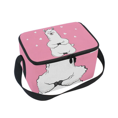 

ALAZA Lunch Box Insulated Lunch Bag Large Cooler Cartoon Lama Pink Tote Bag